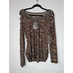 C. Oliver Leopard Rhinestone NWT Glam Cowgirl NFR Rodeo Cutout Tagged XL Fits L